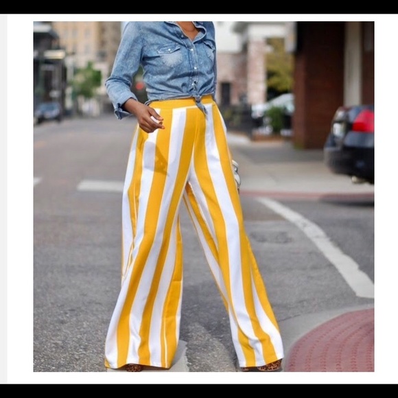 Plus size yellow wide leg pants Clearance